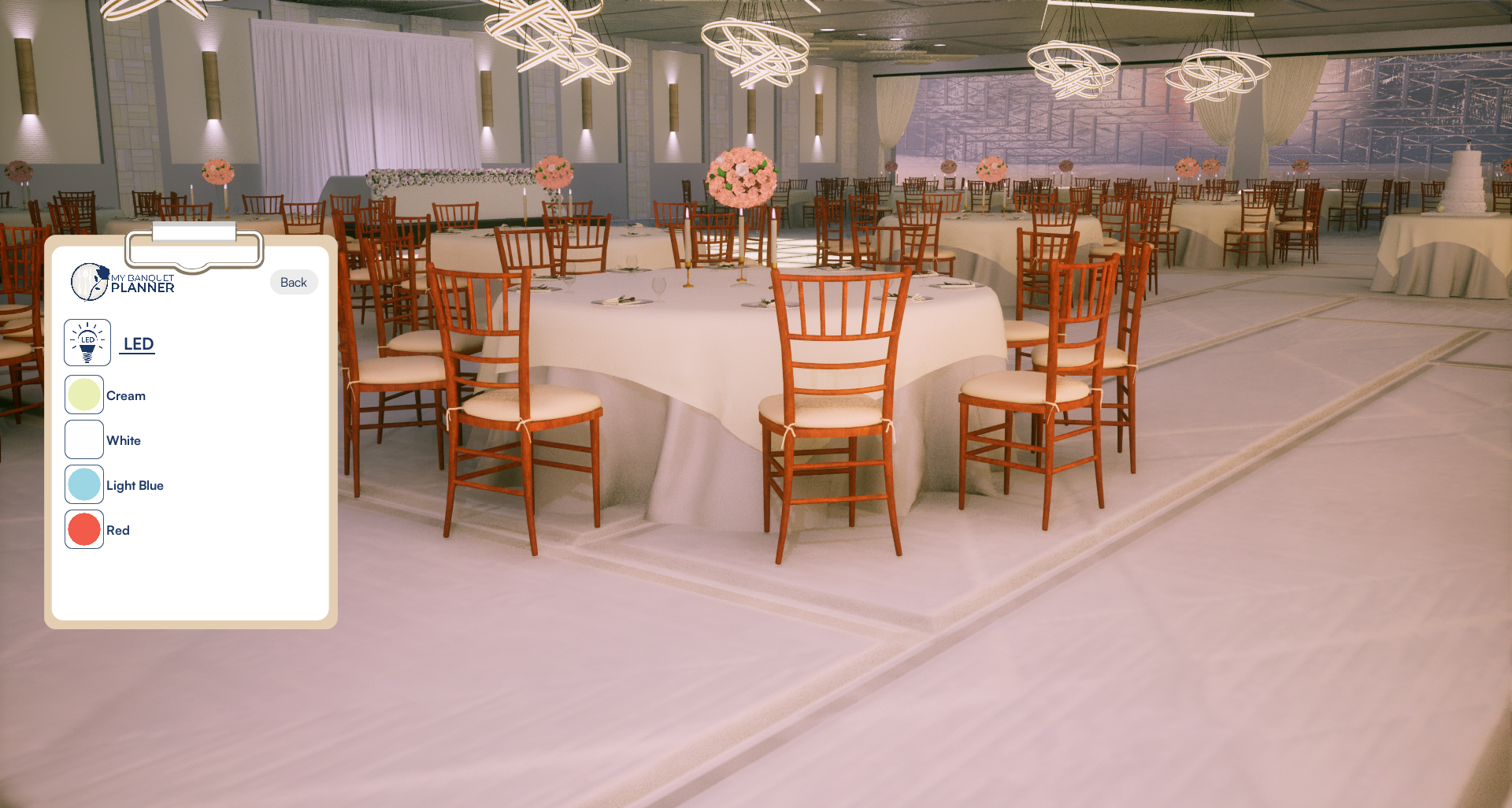 My Banquet Planner — dance floor and LED lighting customization view