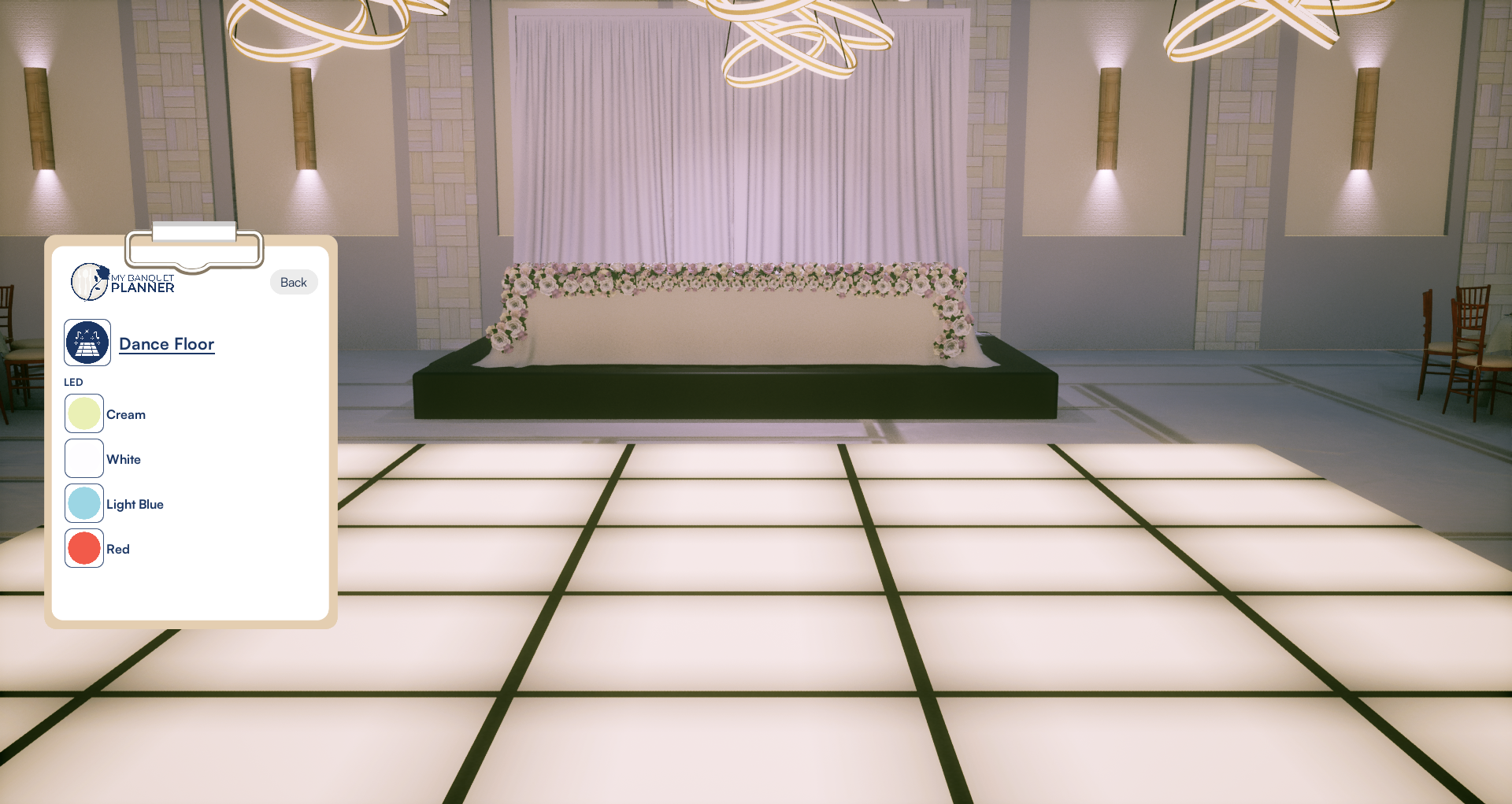 My Banquet Planner — venue stage with illuminated dance floor